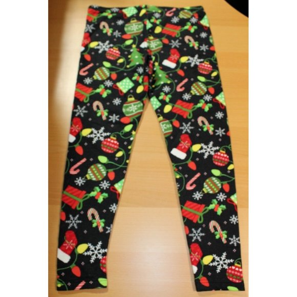 Womens Juniors Faded Glory Ankle Leggings Large 12-14 Christmas Ornaments Black - Picture 4 of 7